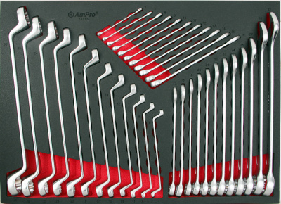T40174 Набор комбинированных и накидных изогнутых ключей, 35пр в мягком ложементе T40174 Набор комбинированных и накидных изогнутых ключей, 35пр в мягком ложементе